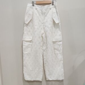 White Textured Cargo Pants